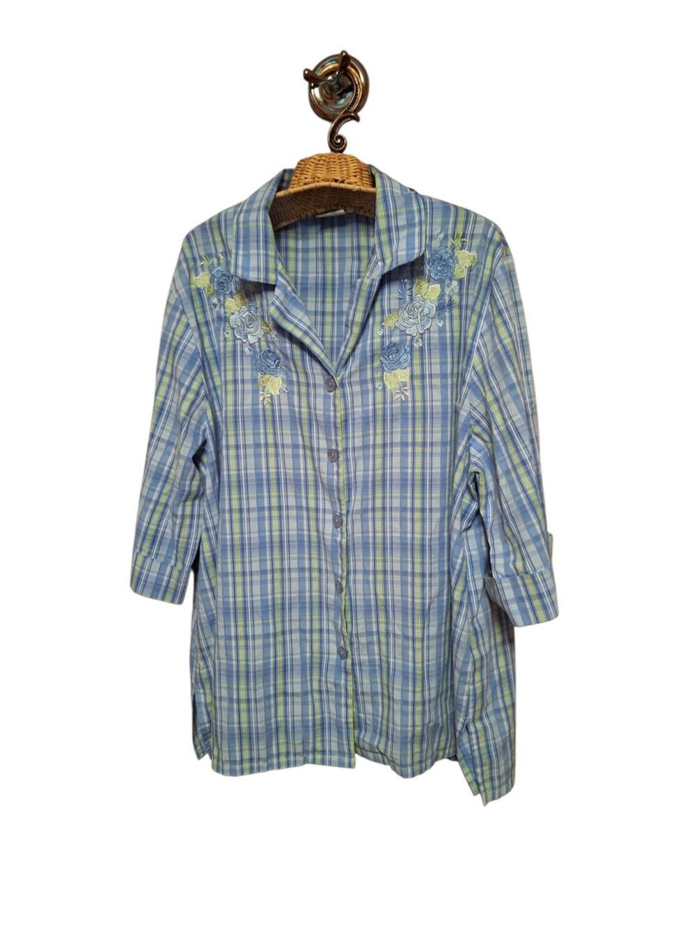 BONWORTH Ladies Large Cotton Blend Button Up Short Sleeved Blouse Grannycore
